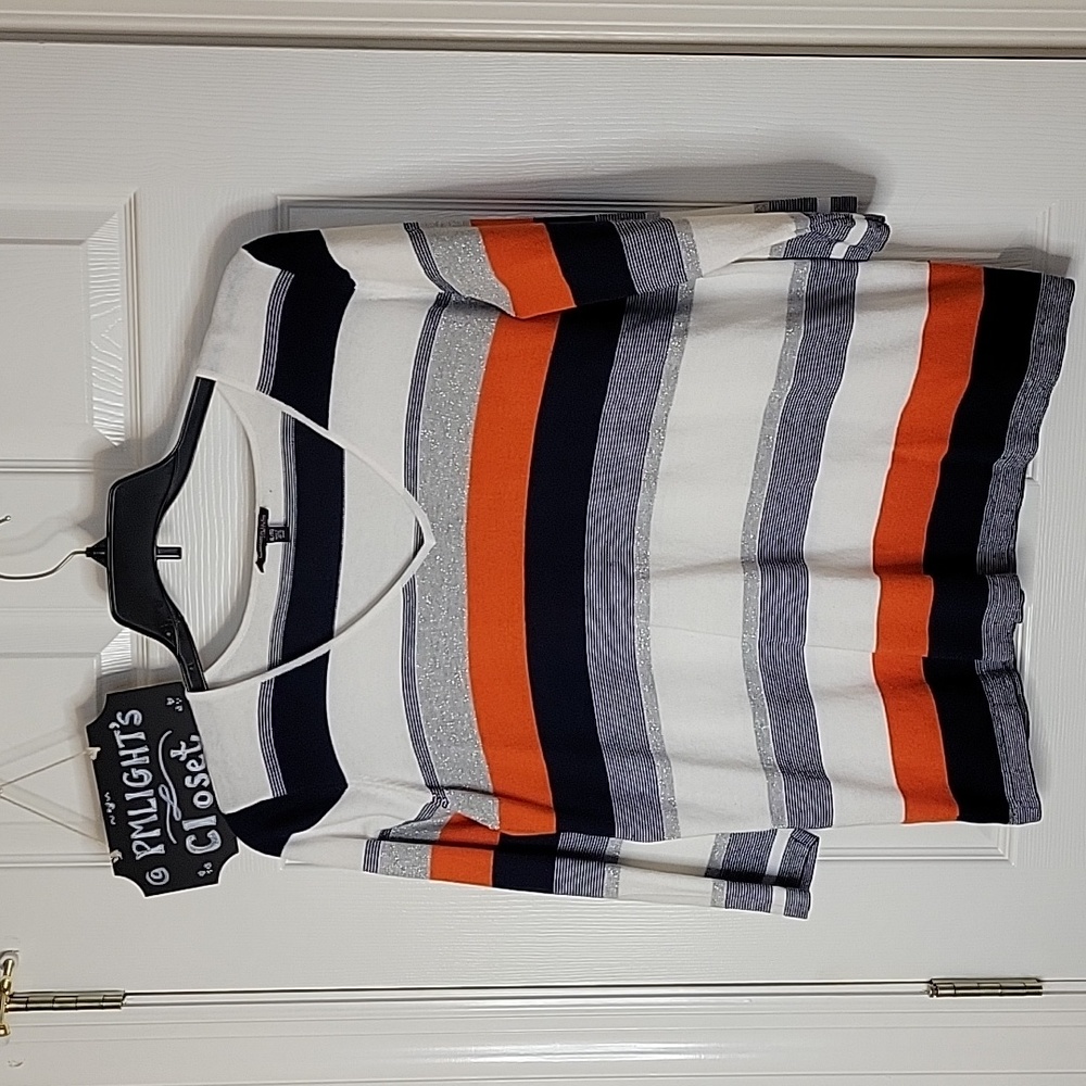 Conrad C Collection Sweater XL Striped Navy Silver Orange White